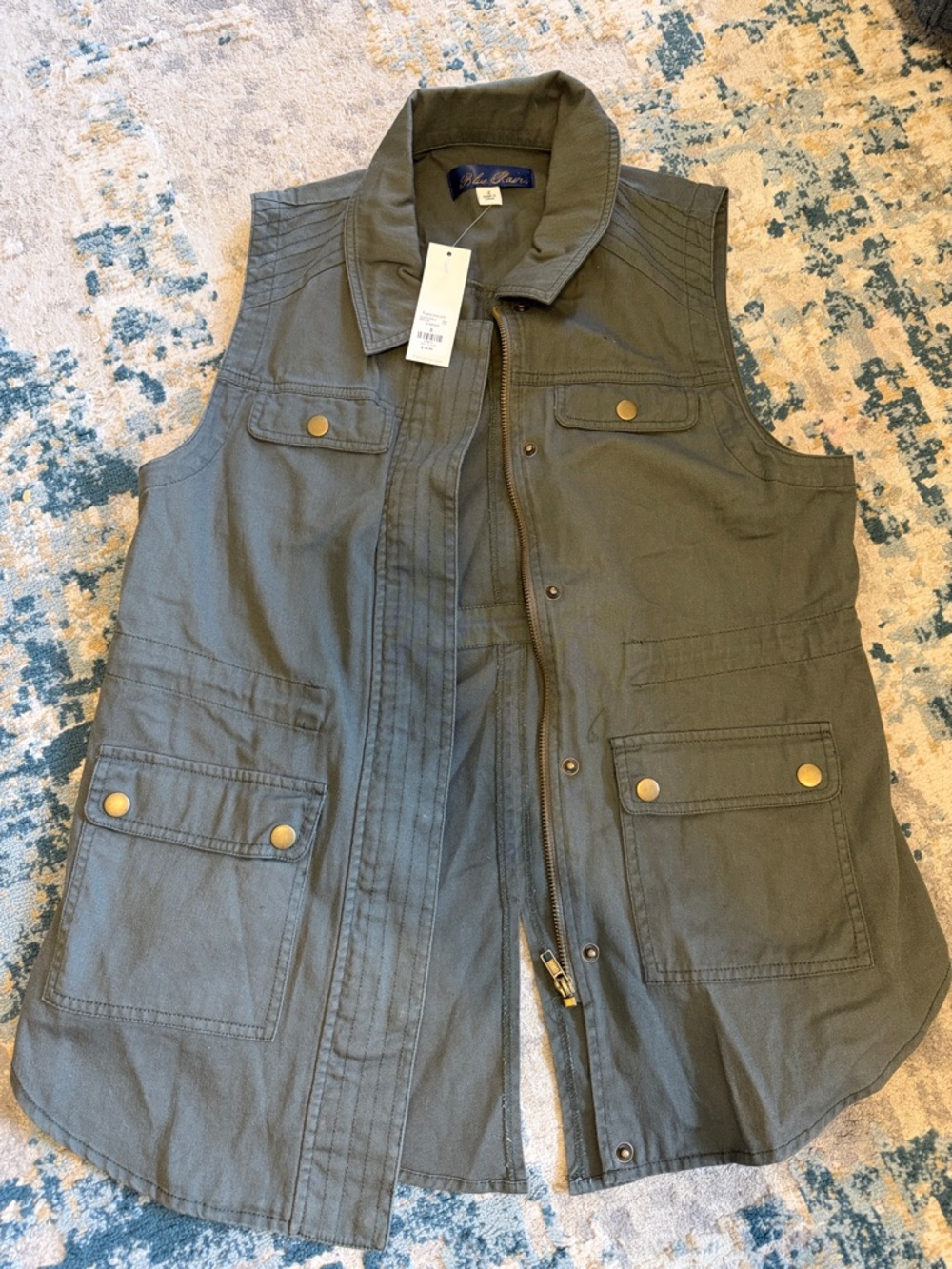 Blue Rain Olive Green Field Vest with Gold-Tone Snaps
